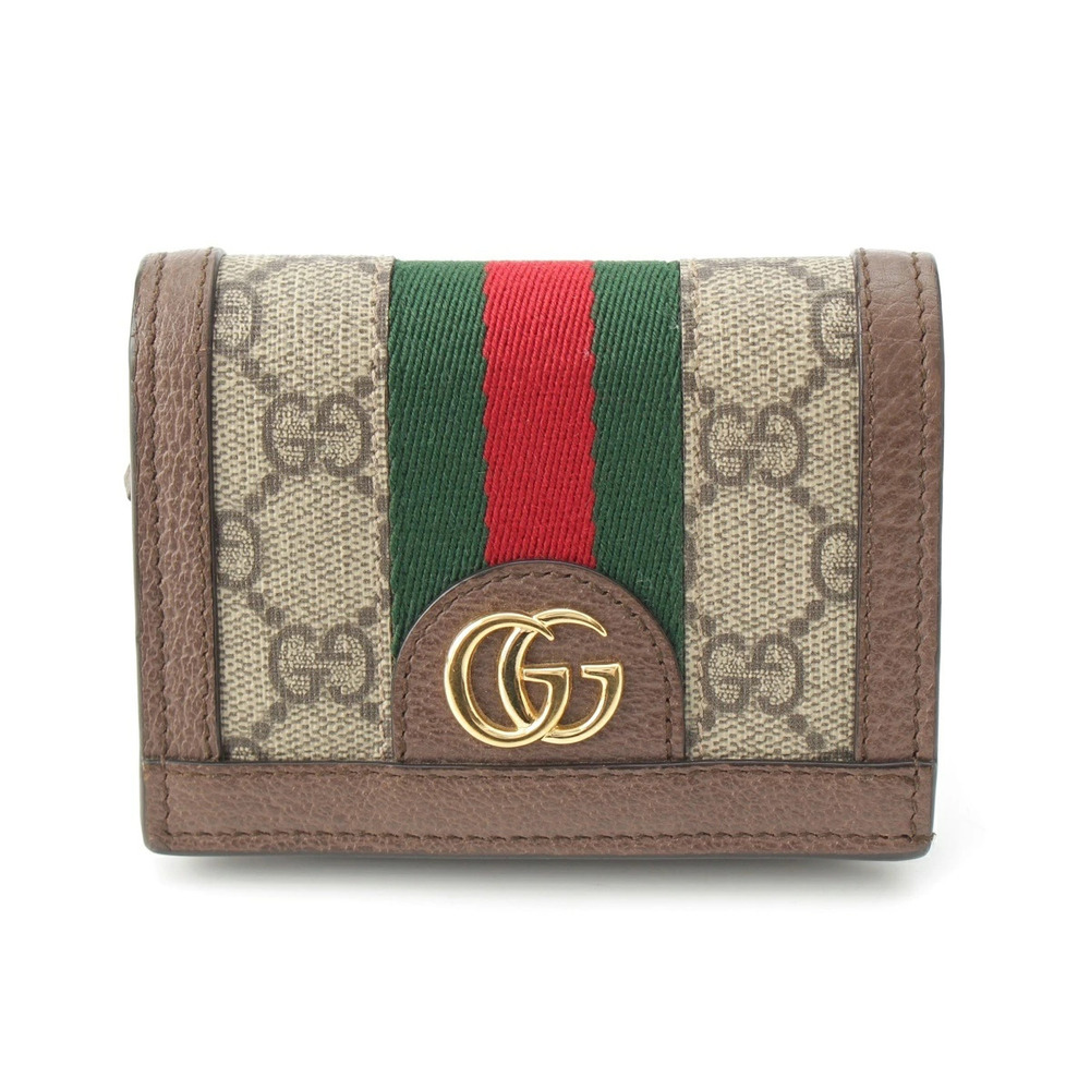 Gucci x Leather GG Supreme Compact Wallet Bi fold Beige Cream